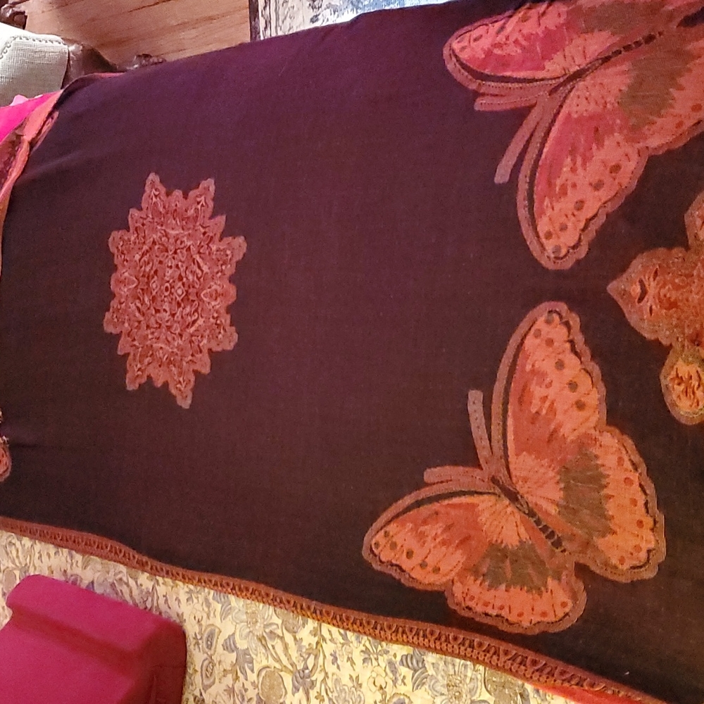 100%PASHIMA SCARF BROWN/RUST/RED